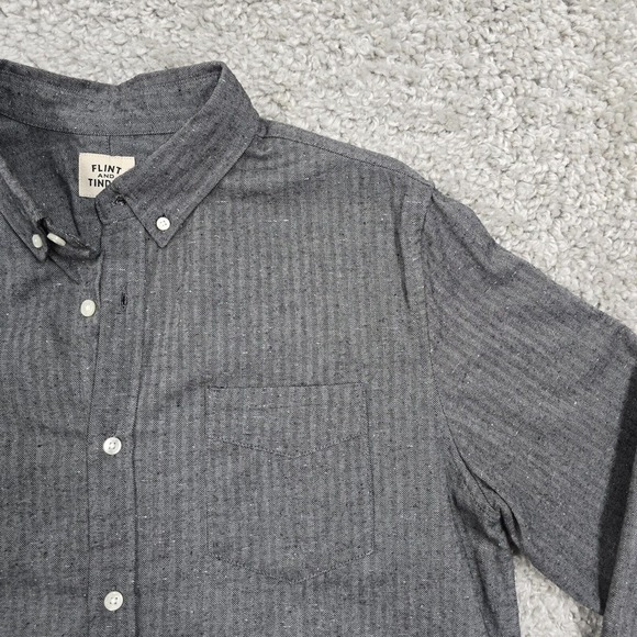 Flint and Tinder Shirt Mens Large Gray Herringbone Button Down Long Sleeve Twill - Picture 3 of 11